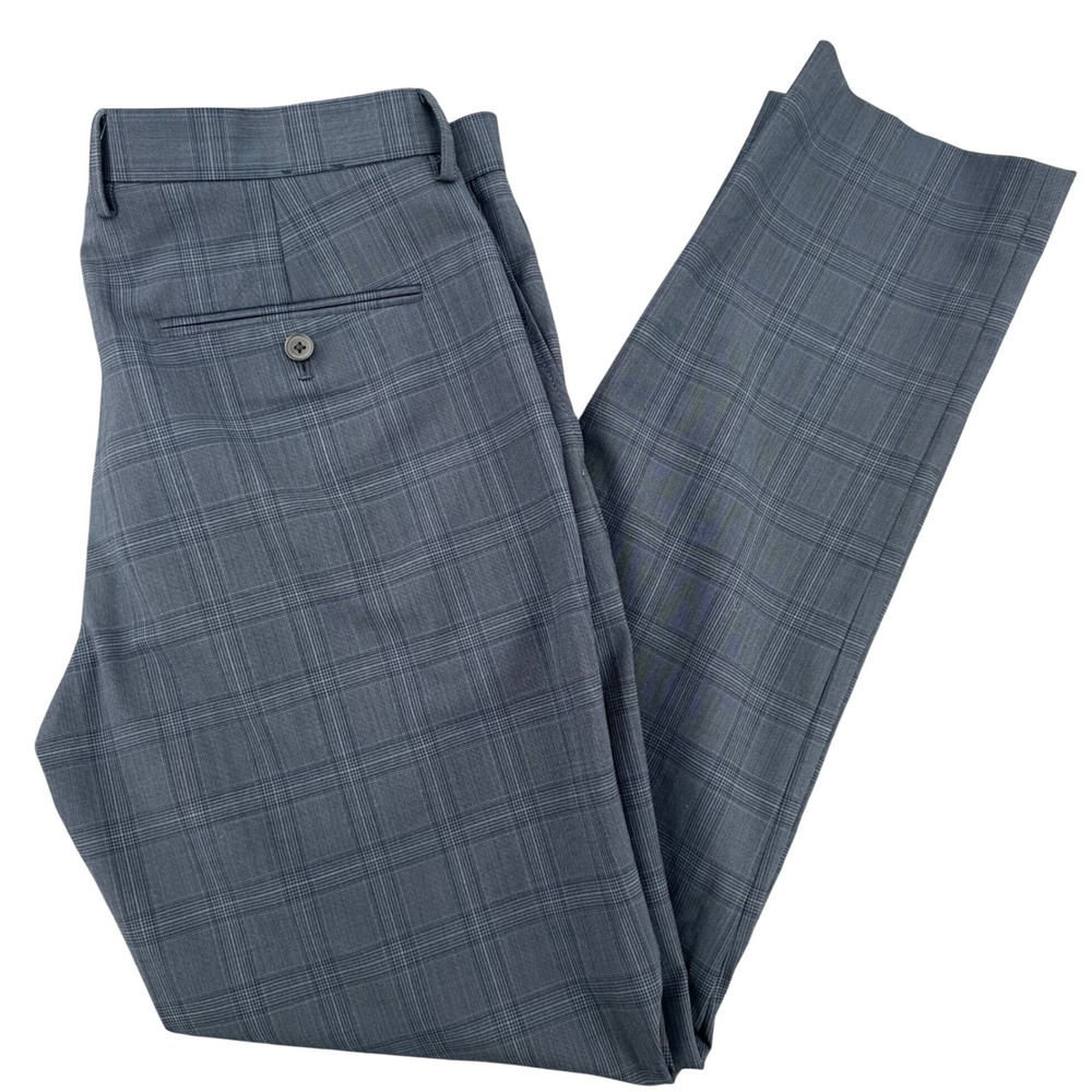 J.Crew Thompson Tapered Dress Pants  33x32 Blue Glen Plaid Wool Blend Trousers